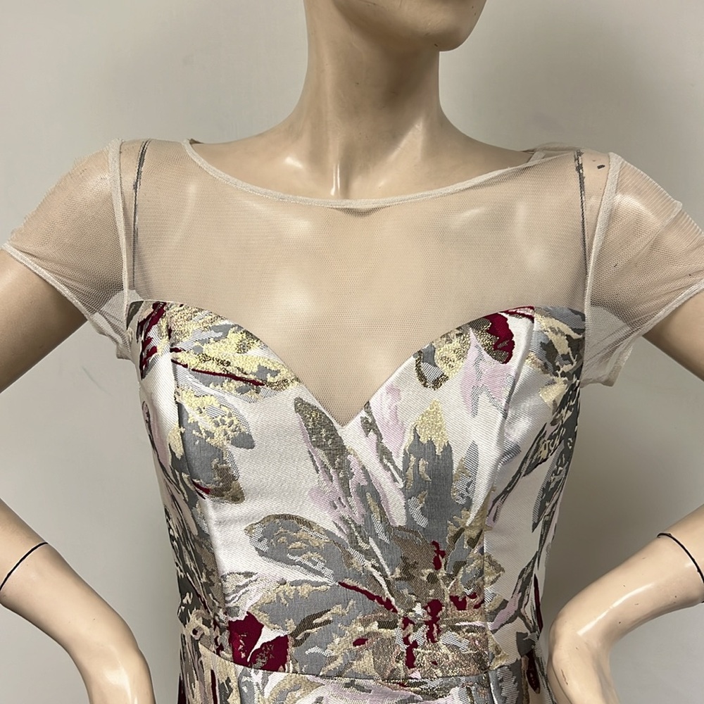 Aidan Mattox jacquard short sleeve mesh top long gown - Picture 11 of 17